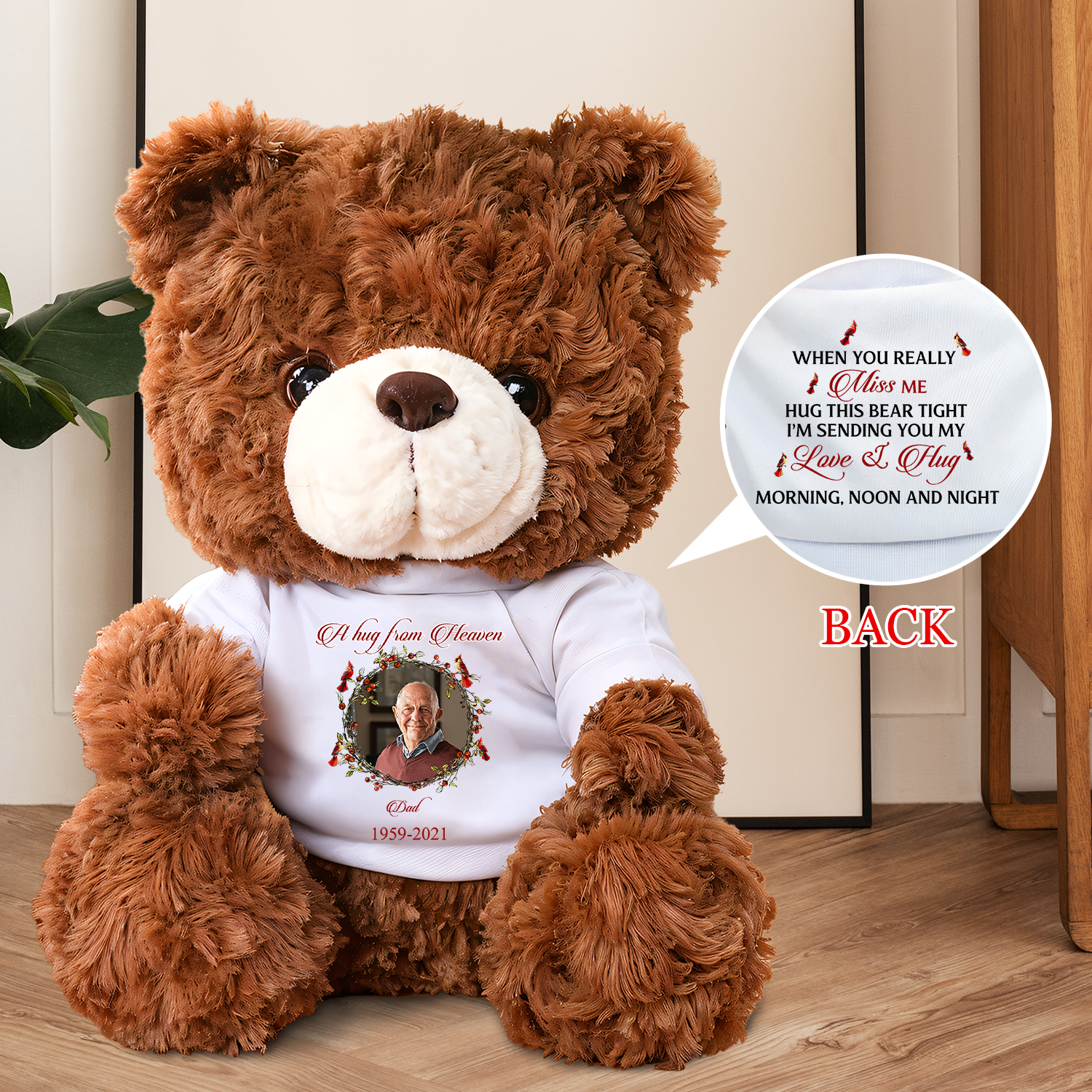 Miss You Morning, Noon and Night - Memorial Personalized Custom Teddy Bear Plush