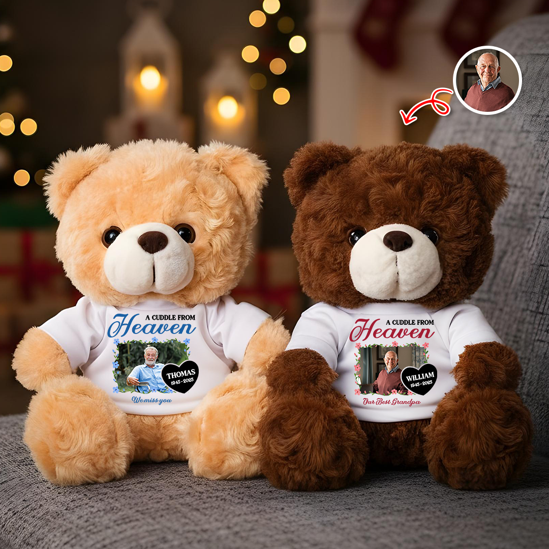 A Cuddle From Heaven Heart - Memorial Personalized Custom Teddy Bear Plush, Sympathy Gift for Family Loss or Pet Loss, Remembrance Bear
