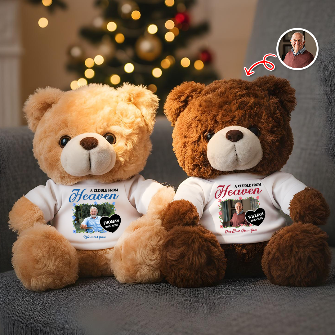 A Cuddle From Heaven Heart - Memorial Personalized Custom Teddy Bear Plush, Sympathy Gift for Family Loss or Pet Loss, Remembrance Bear