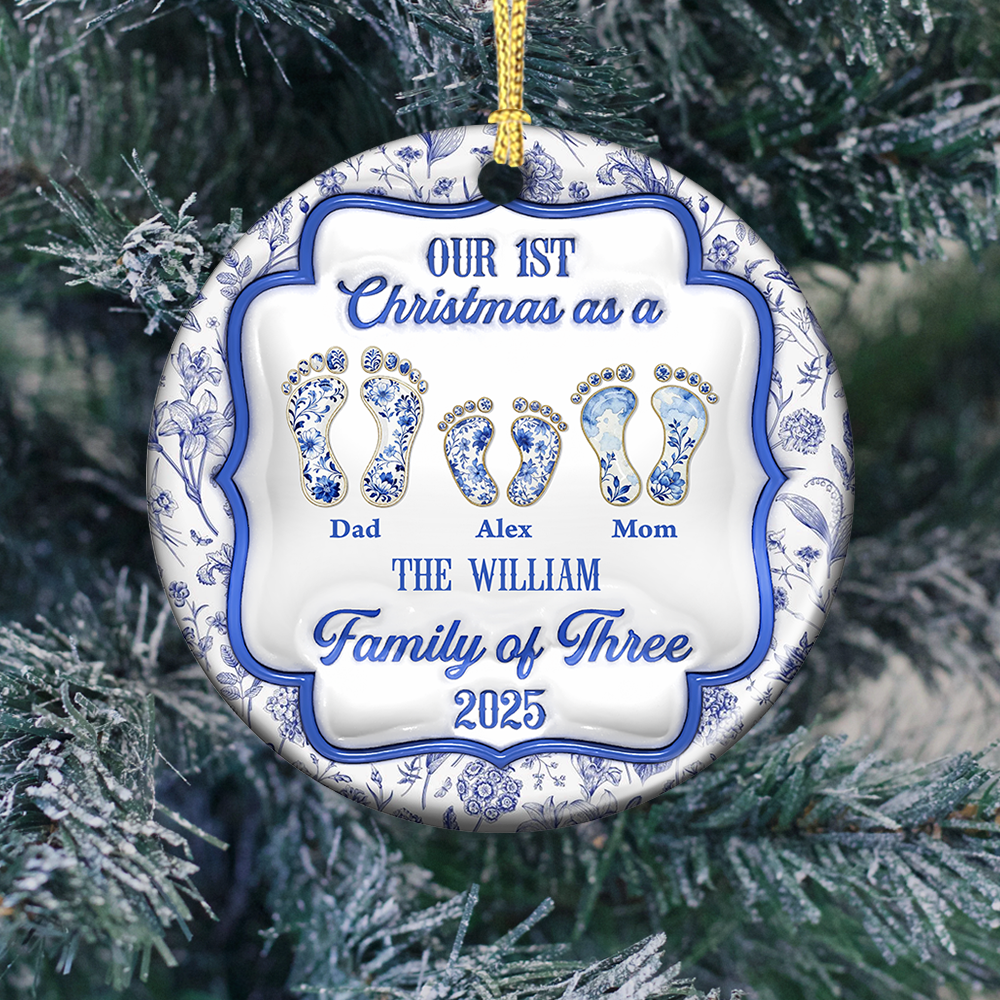 First Christmas Family - Custom Ceramic Ornament Christmas Gift - 3D Effect Ornament