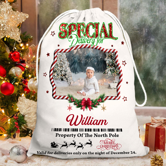 Merry Christmas Santa Christmas Sack - Customized Canvas Drawstring Bags