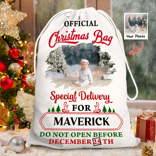 Merry Christmas Official Christmas Sack - Customized Canvas Drawstring Bags