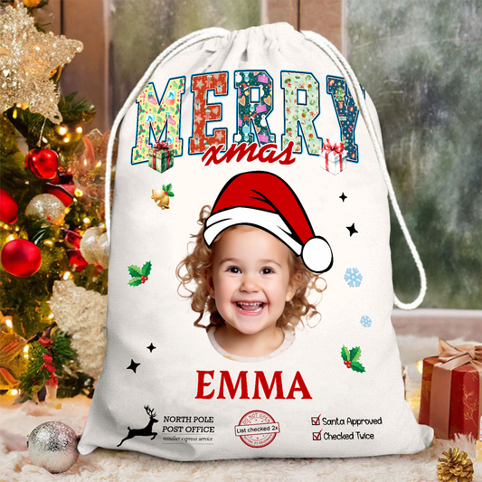 Merry Christmas Sack - Customized Canvas Drawstring Bags