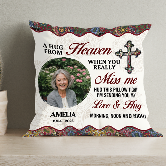 Hug From Heaven Memorial Mandala Pillow - Custom Sympathy Gift, Keepsake for Loss, Loss of Loved One Sympathy Gift (Insert Included)