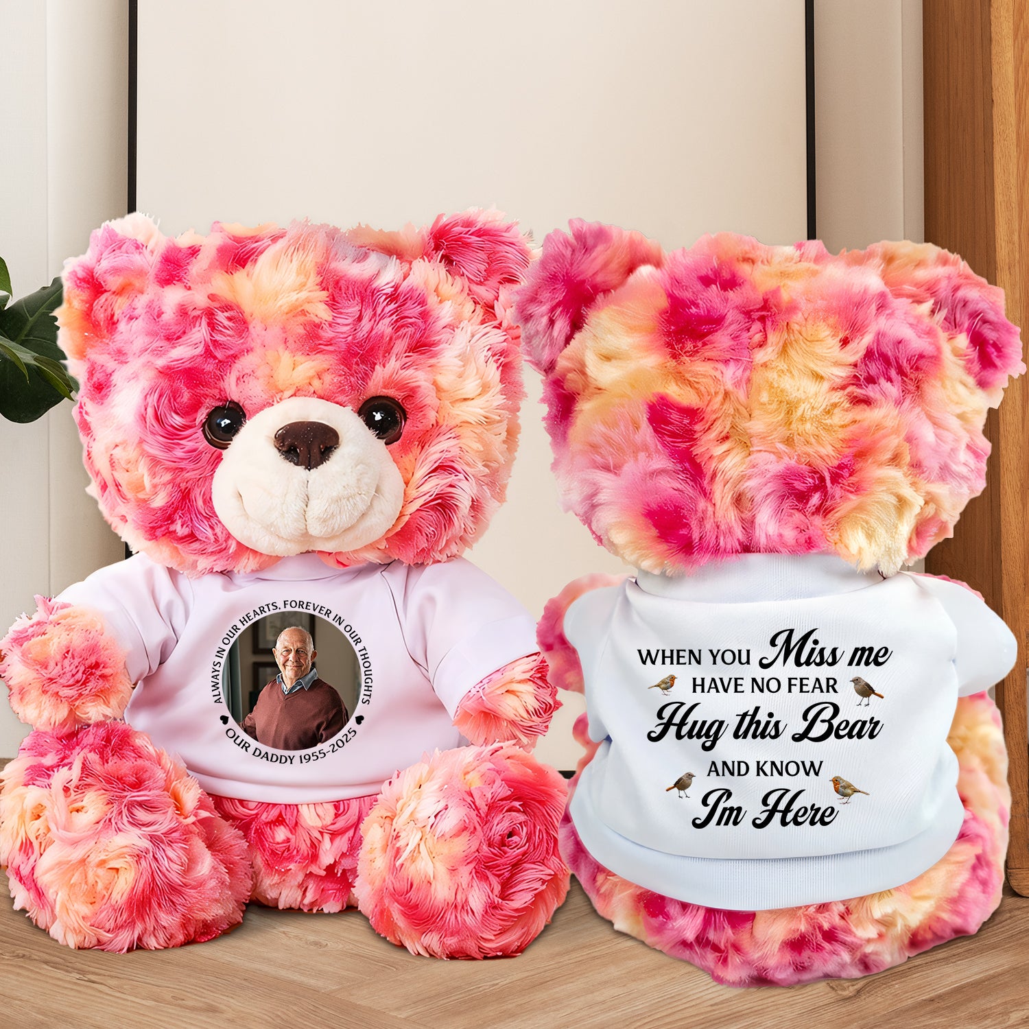 Remembrance Photo & Angel Memorial - Memorial Personalized Custom Teddy Bear Plush