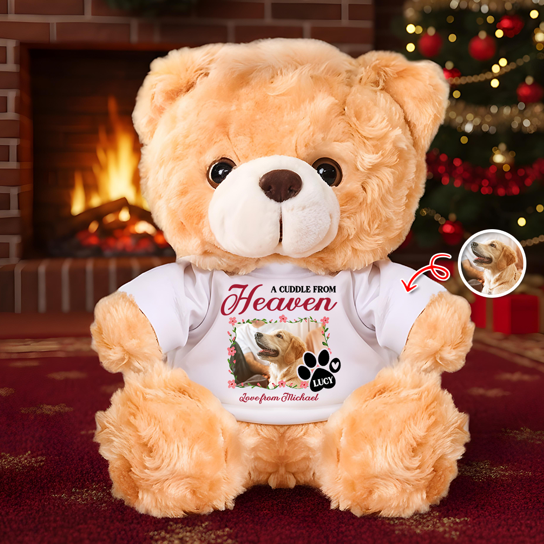 A Cuddle From Heaven Heart - Memorial Personalized Custom Teddy Bear Plush, Sympathy Gift for Family Loss or Pet Loss, Remembrance Bear