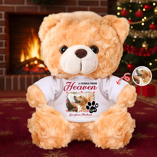 A Cuddle From Heaven Heart - Memorial Personalized Custom Teddy Bear Plush, Sympathy Gift for Family Loss or Pet Loss, Remembrance Bear