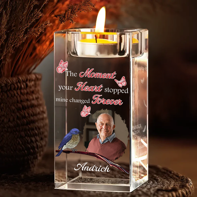 The Moment Your Heart Stopped - Personalized Crystal Candle Holder