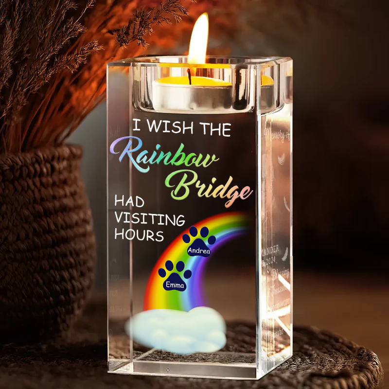 A Piece Of My Heart Is At The Rainbow Bridge Gift For Pet Owners, Pet Lovers - Personalized Crystal Candle Holder