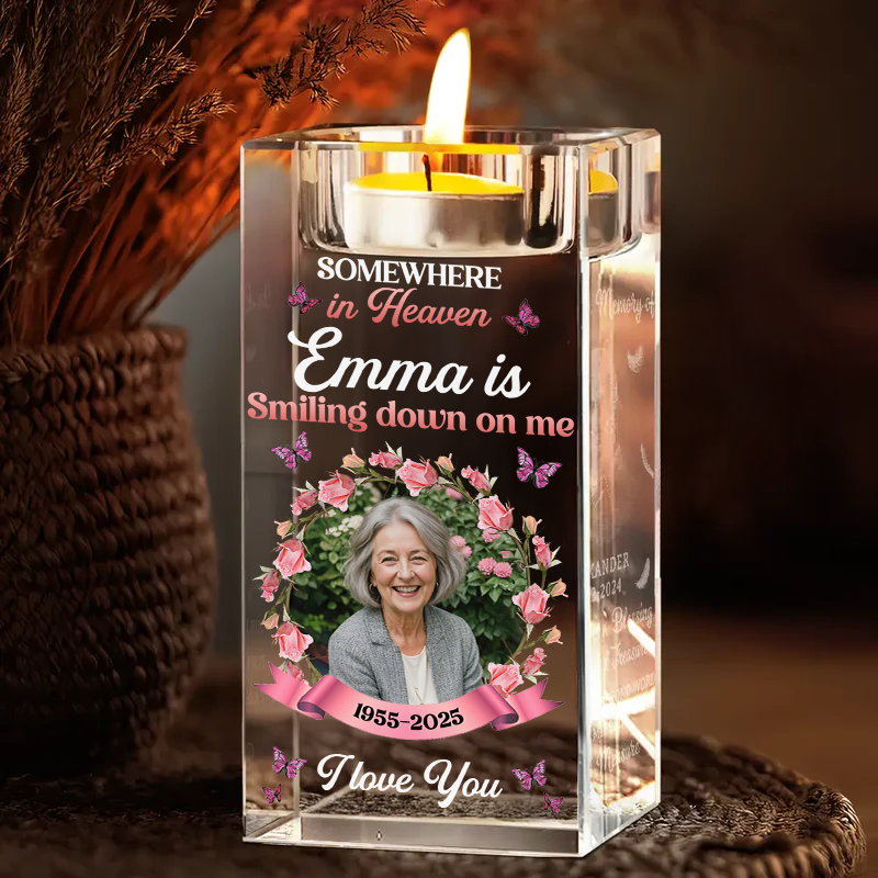 Some Where In Heaven - Personalized Crystal Candle Holder