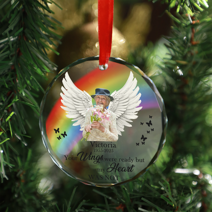 Memorial Your Wings Were Ready - Personalized Custom Glass Ornament