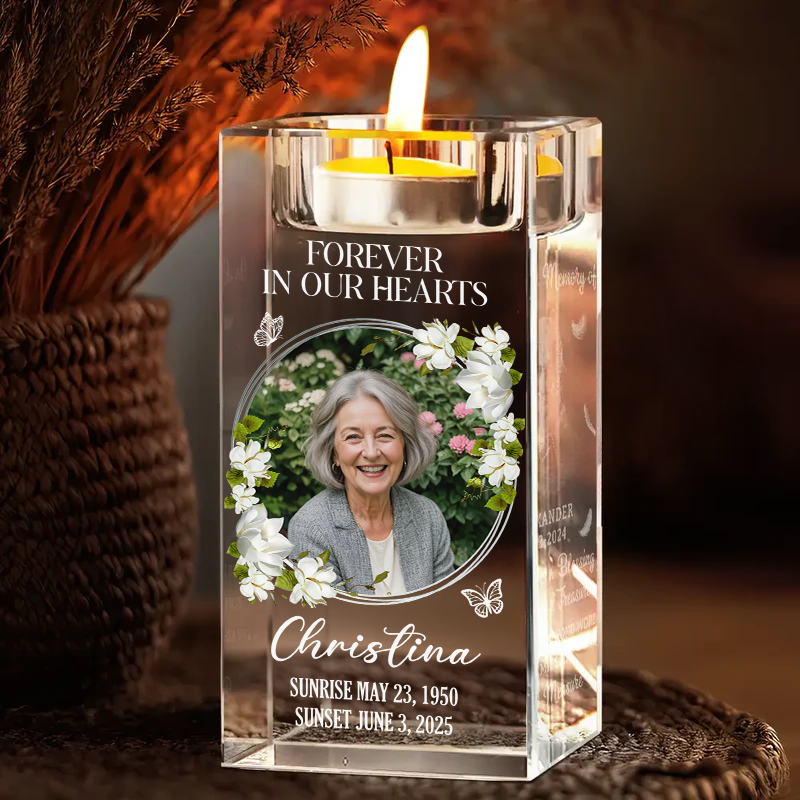 Forever In Our Hearts - Personalized Crystal Candle Holder