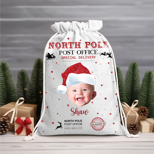 North Pole Post Office - Customized Canvas Drawstring Bags