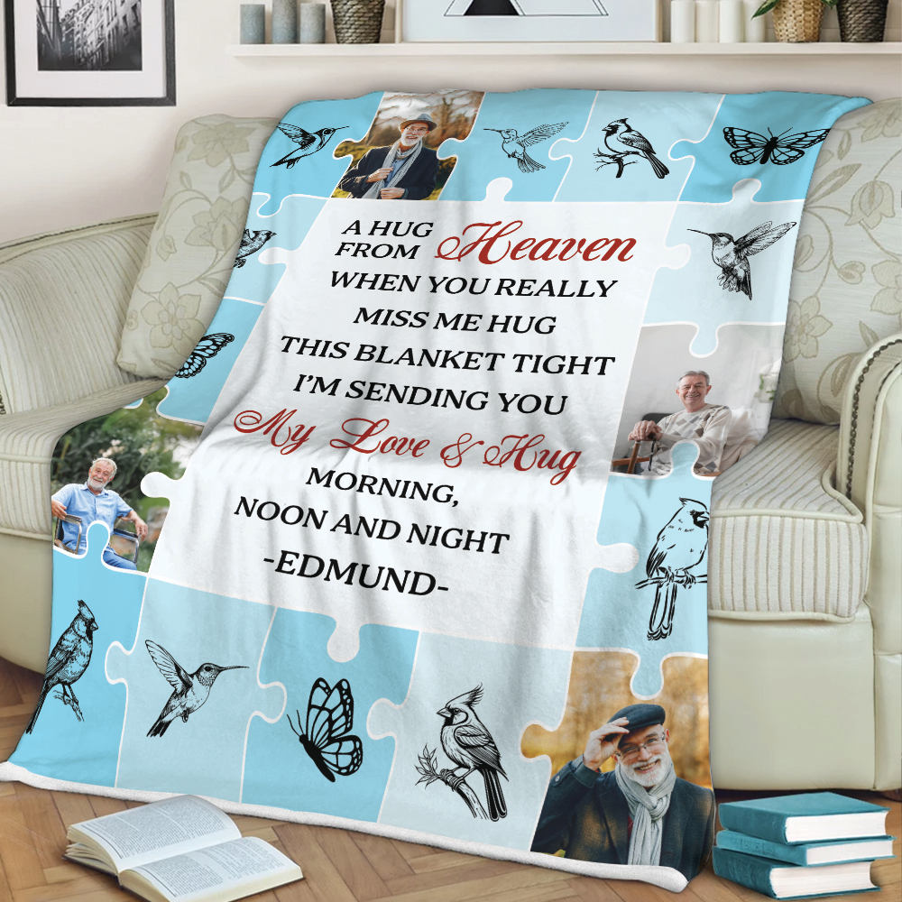 A Hug From Heaven Puzzle Photo- Memorial Personalized Custom Blanket Gift For Family Members