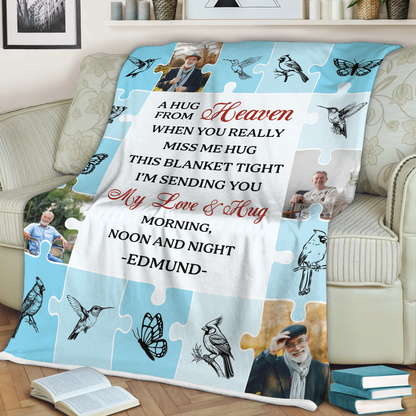 A Hug From Heaven Puzzle Photo- Memorial Personalized Custom Blanket Gift For Family Members
