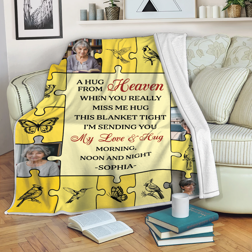 A Hug From Heaven Puzzle Photo- Memorial Personalized Custom Blanket Gift For Family Members