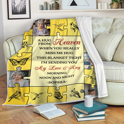 A Hug From Heaven Puzzle Photo- Memorial Personalized Custom Blanket Gift For Family Members