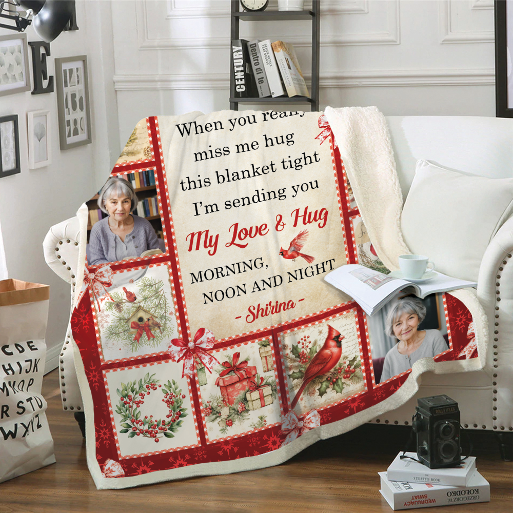 A Hug From Heaven Cardinal Photo- Memorial Personalized Custom Blanket Gift For Family Members