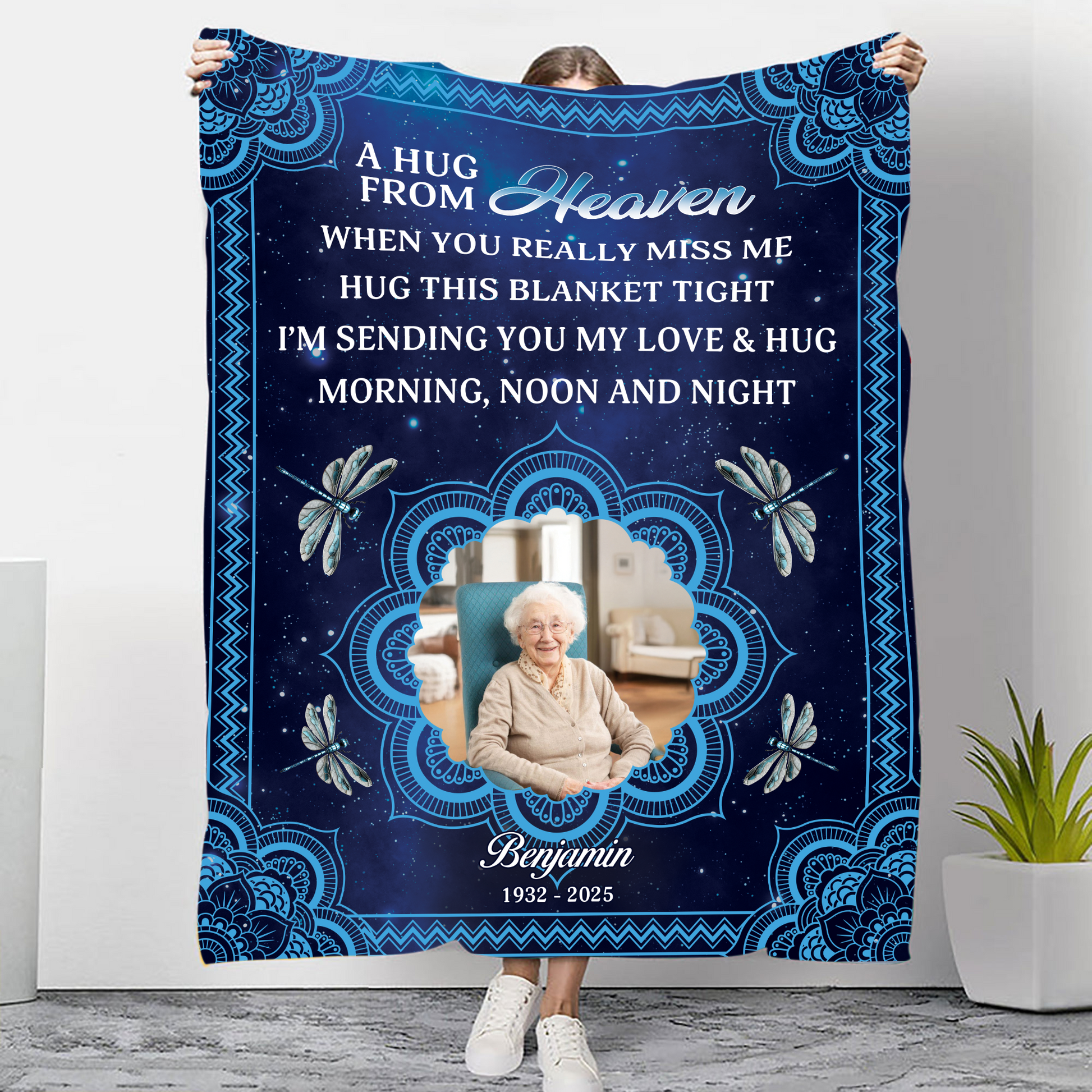 To My Love A Hug From Heaven Mandala - Memorial Personalized Custom Blanket Gift