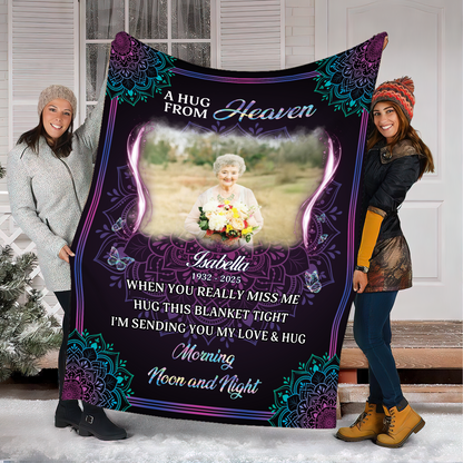 A Hug From Heaven Mandala Photo - Memorial Personalized Custom Blanket