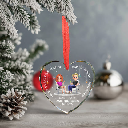 Another Year Of Happily Heart - Personalized Custom Glass Ornament