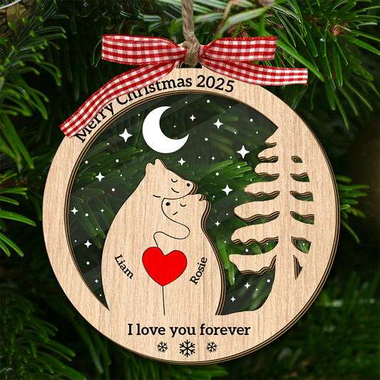Merry Christmas Wooden Ornament Bear Hug - Window Hanging Suncatcher Ornament