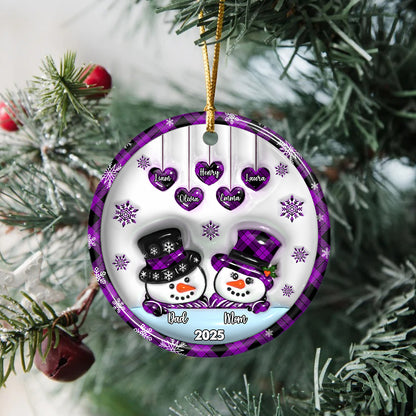 Our Family Snowman- Custom Ceramic Ornament Christmas Gift - 3D Effect Ornament