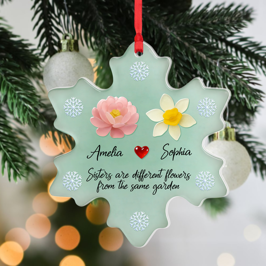 3D Effect Sea Glass Sisters Are Different Flowers - Personalized Custom Acrylic 2-layered Ornament