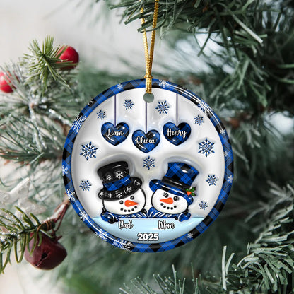 Our Family Snowman- Custom Ceramic Ornament Christmas Gift - 3D Effect Ornament