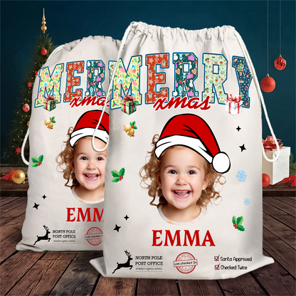Merry Christmas Sack - Customized Canvas Drawstring Bags