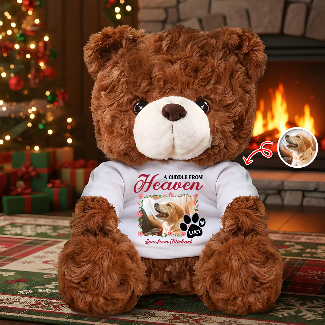 A Cuddle From Heaven Heart - Memorial Personalized Custom Teddy Bear Plush, Sympathy Gift for Family Loss or Pet Loss, Remembrance Bear