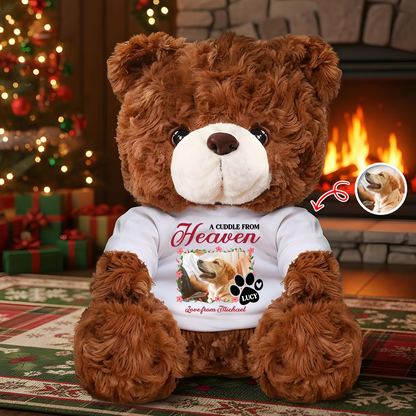 A Cuddle From Heaven Heart - Memorial Personalized Custom Teddy Bear Plush, Sympathy Gift for Family Loss or Pet Loss, Remembrance Bear