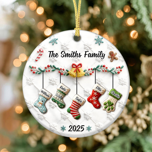 Christmas Socks Custom Name - Custom Ceramic Ornament Christmas Gift - 3D Effect Ornament