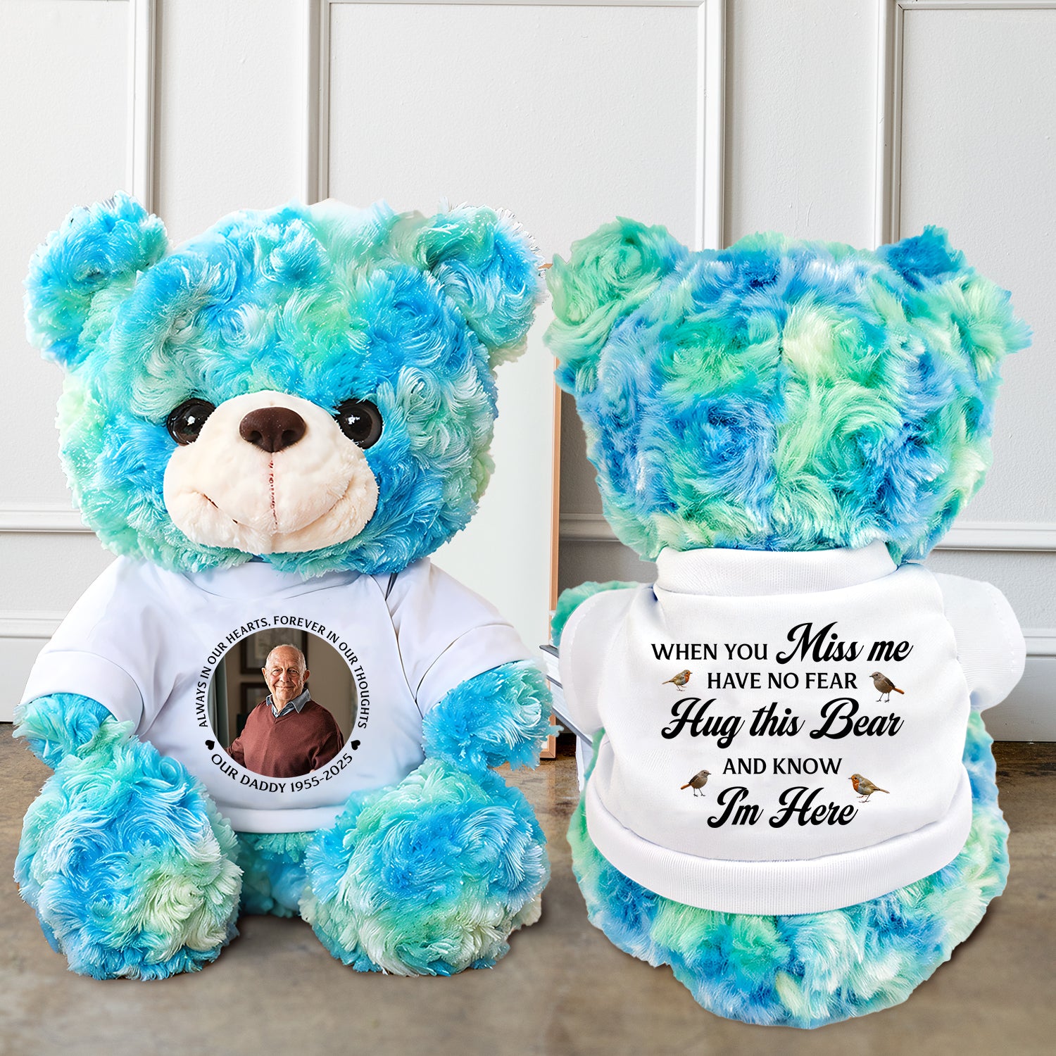 Remembrance Photo & Angel Memorial - Memorial Personalized Custom Teddy Bear Plush