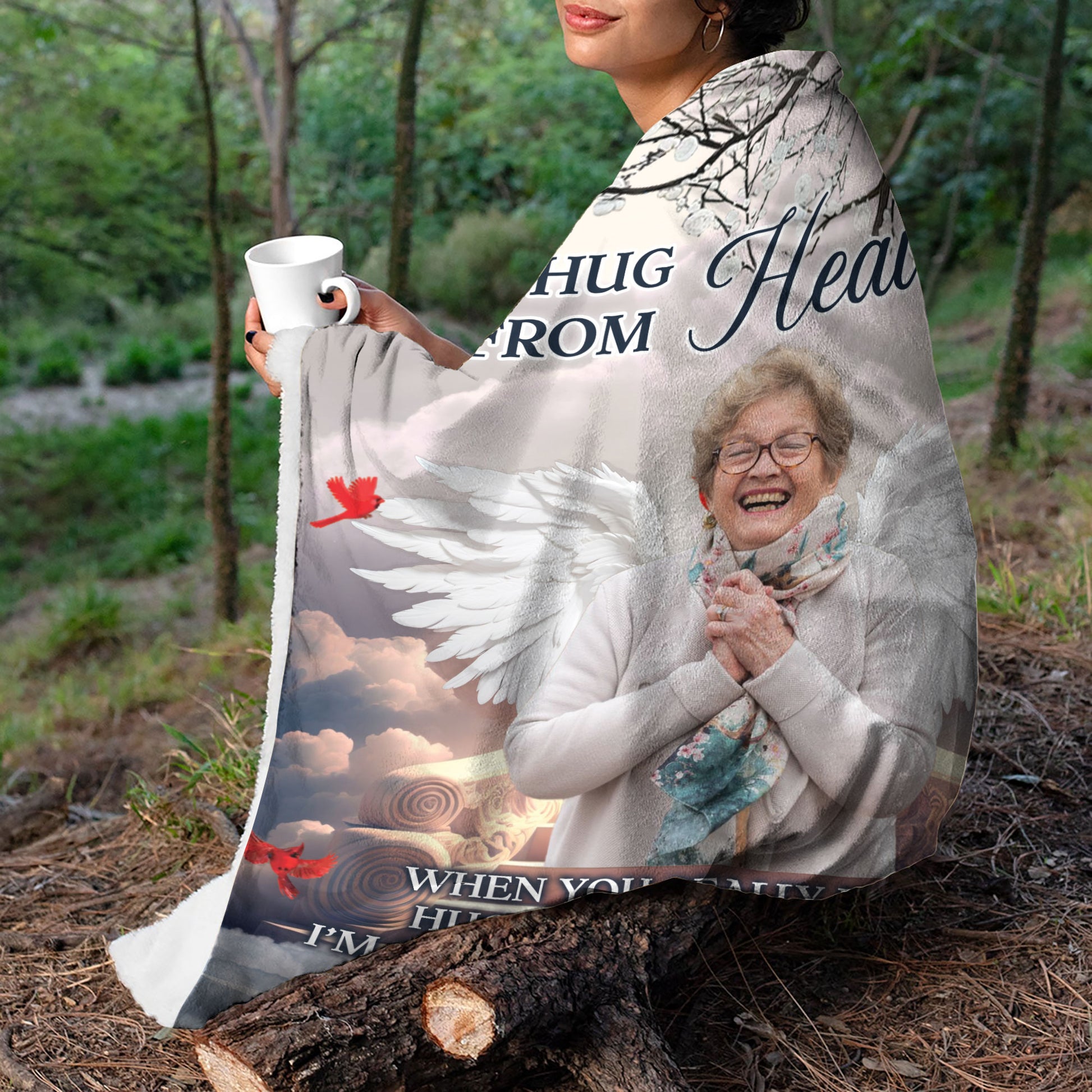 A Hug From Heaven Memorial Sympathy Wings - Personalized Custom Blanket