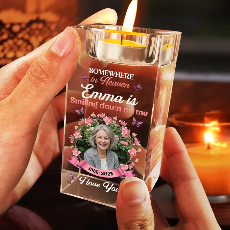 Some Where In Heaven - Personalized Crystal Candle Holder