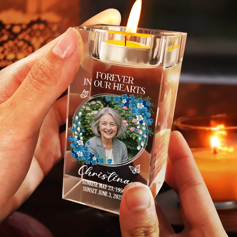 Forever In Our Hearts - Personalized Crystal Candle Holder