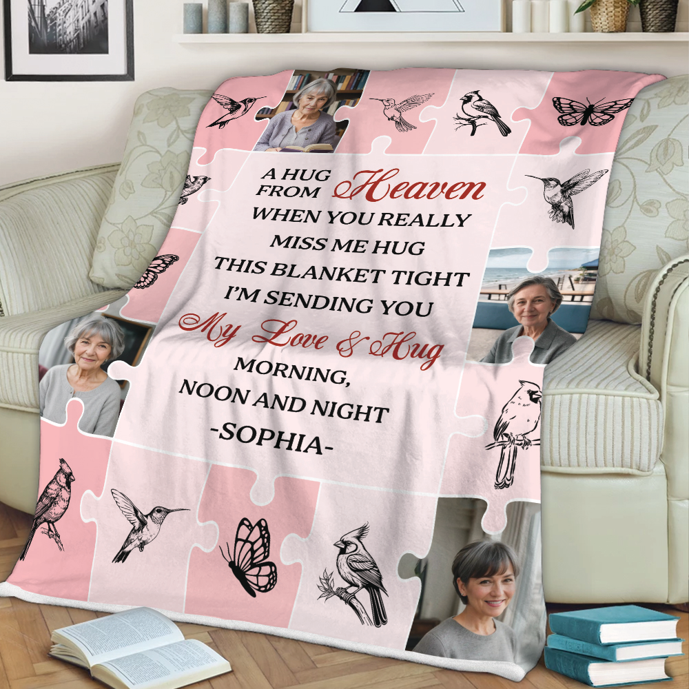 A Hug From Heaven Puzzle Photo- Memorial Personalized Custom Blanket Gift For Family Members