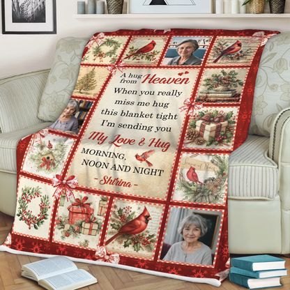A Hug From Heaven Cardinal Photo- Memorial Personalized Custom Blanket Gift For Family Members
