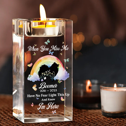 When You Miss Me Candle For Dog Loss - Personalized Crystal Candle Holder