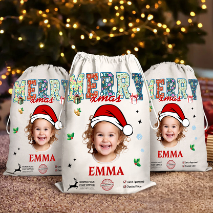 Merry Christmas Sack - Customized Canvas Drawstring Bags