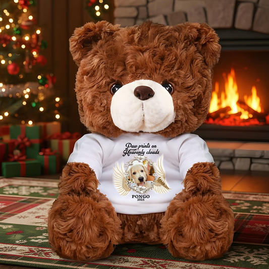 Paw Prints On Heavenly Clouds Personalized Teddy Bear Plush, Memorial Stuffed Animal with Angel Wings, Sympathy Gift for Pet or Infant Loss, Family Remembrance Keepsake