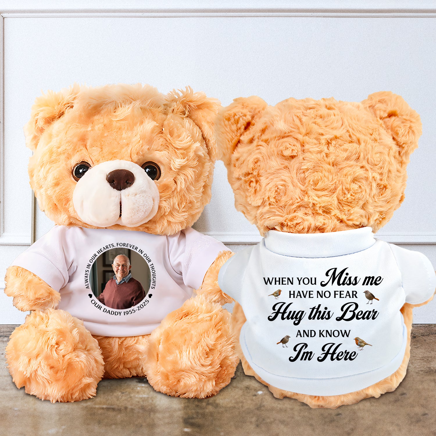 Remembrance Photo & Angel Memorial - Memorial Personalized Custom Teddy Bear Plush