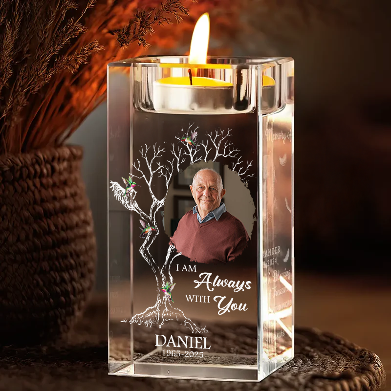 I Am Always With You Memorial - Personalized Crystal Candle Holder