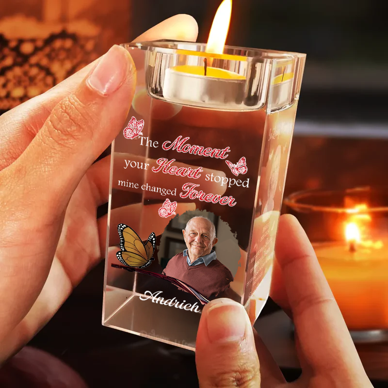 The Moment Your Heart Stopped - Personalized Crystal Candle Holder