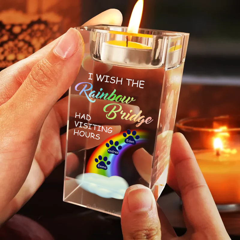 A Piece Of My Heart Is At The Rainbow Bridge Gift For Pet Owners, Pet Lovers - Personalized Crystal Candle Holder