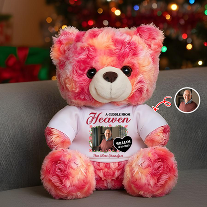 A Cuddle From Heaven Heart - Memorial Personalized Custom Teddy Bear Plush, Sympathy Gift for Family Loss or Pet Loss, Remembrance Bear