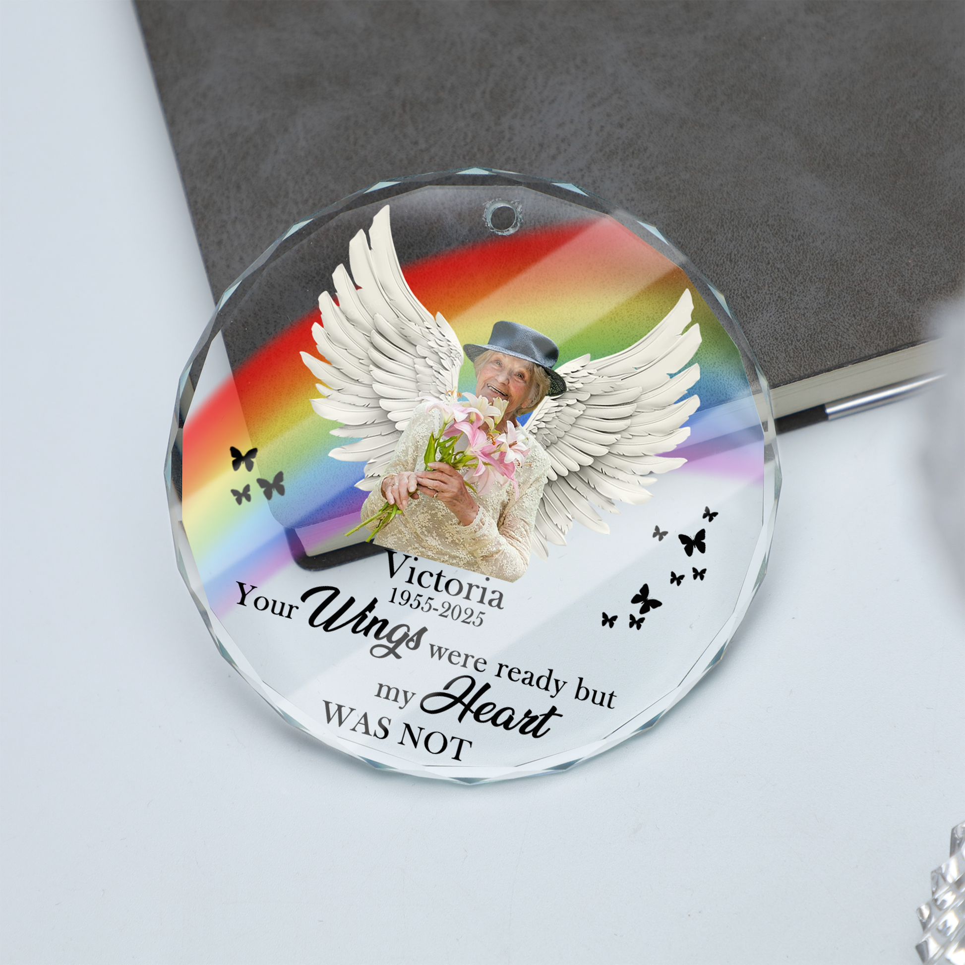 Memorial Your Wings Were Ready - Personalized Custom Glass Ornament