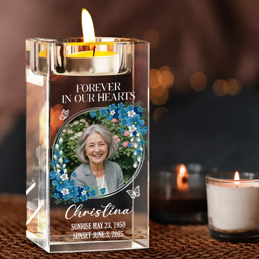 Forever In Our Hearts - Personalized Crystal Candle Holder