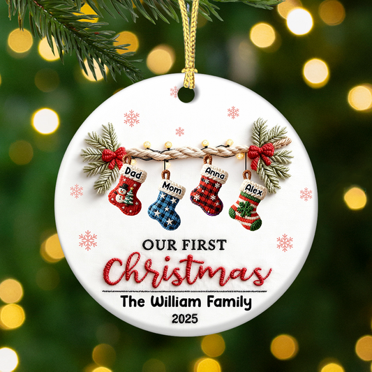 Our First Christmas - Custom Ceramic Ornament Christmas Gift - 3D Effect Ornament